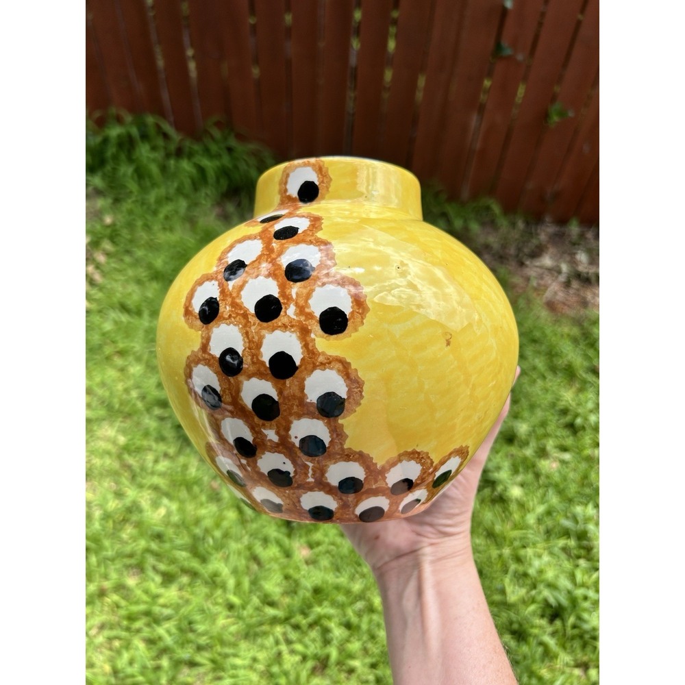 Eva Zeisel SMF Schramberg Germany Yellow Vase Hand Painted Eyes 7"